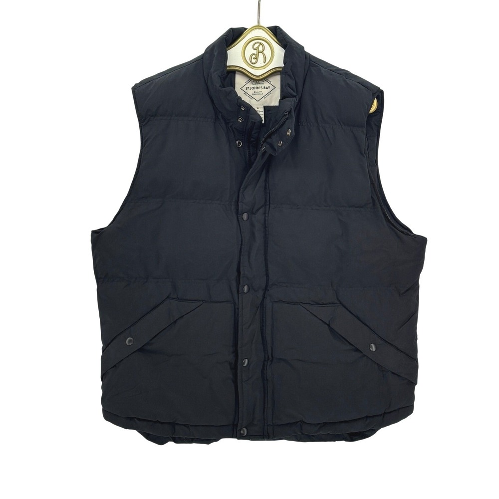 ST JOHNS BAY Mens Black Puffer Vest XL Quilted Snap Front Winter Minimalist